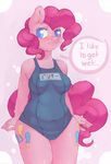  anthro anthrofied blue_eyes blush camel_toe chubby cutie_mark english_text equine female friendship_is_magic fur hair horse lonelycross mammal my_little_pony one-piece_swimsuit pink_fur pink_hair pinkie_pie_(mlp) pony solo swimsuit text 