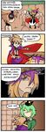  4koma ajirogasa breast_pillow brown_eyes brown_hair cape closed_eyes comic commentary crying disdain finnish green_hair hat hijiri_byakuren hopeless_masquerade multiple_girls purple_hair setz soga_no_tojiko sorcerer's_sutra_scroll touhou toyosatomimi_no_miko translated trembling yellow_eyes 