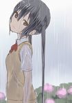  black_hair brown_eyes errant head_tilt k-on! long_hair nakano_azusa rain sakuragaoka_high_school_uniform school_uniform shaft_look solo sweater_vest twintails wet wet_clothes 