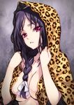  accel_world animal_print bad_id bad_pixiv_id bangs black_hair blood_leopard braid breasts hair_over_shoulder hair_ribbon head_tilt kakei_mihaya large_breasts leopard_print long_hair looking_at_viewer matsuryuu parted_lips red_eyes ribbon side_braid single_braid solo topless upper_body 