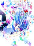  blue_eyes blue_hair falling floating_hair hatsune_miku highres long_hair necktie shirayuki_towa skirt solo thighhighs twintails very_long_hair vocaloid 