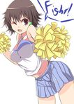  ariaridoradora brown_eyes brown_hair cheerleader hair_ornament hairclip highres impossible_clothes masaki_nonoka navel one_eye_closed open_mouth photokano short_hair sleeveless solo white_background 