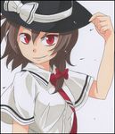  bad_id bad_pixiv_id brown_hair hat looking_at_viewer red_eyes s-syogo shikishi short_hair simple_background smile solo touhou traditional_media usami_renko 