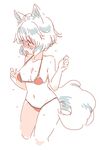  animal_ears bikini blush breasts inubashiri_momiji large_breasts mitsumoto_jouji navel open_mouth red_bikini red_eyes short_hair sketch solo swimsuit tail touhou white_hair wolf_ears wolf_tail 