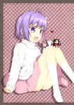  ahoge character_doll emiya_shirou fate/stay_night fate_(series) kouji_(campus_life) long_legs matou_sakura purple_eyes purple_hair short_hair solo sweater toosaka_rin white_legwear younger 