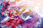  bare_shoulders black_hair blonde_hair detached_sleeves hair_ribbon hair_tubes hakurei_reimu hat hat_ribbon long_hair multiple_girls navel purple_eyes ribbon touhou very_long_hair yakumo_yukari younger yutsuka_(amyucca) 