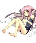  animal_ears bad_id bad_pixiv_id bracelet earrings hitodama jewelry mystia_lorelei no_hat no_headwear one-piece_swimsuit pink_hair school_swimsuit short_hair sitting swimsuit touhou urimono wings yellow_eyes 