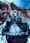  alternate_costume bad_id bad_pixiv_id boots capelet crescent dragon dress fang frills gothic_lolita hair_ornament lolita_fashion long_hair patchouli_knowledge purple_eyes purple_hair revision silentdin solo touhou yellow_eyes 