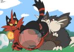  2017 anus balls belly big_belly butt cat duo egg feline female looking_back mammal nintendo outside overweight pok&eacute;mon pok&eacute;mon_(species) pregnant pussy rat raticate riis rodent torracat video_games x-ray 