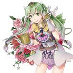  double_v dress flower frey_(rune_factory) gloves gradient_hair green_eyes green_hair hair_ornament long_hair multicolored_hair rune_factory rune_factory_4 sakurage solo twintails v watering_can 
