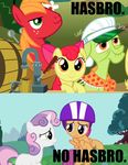  amber_eyes apple_bloom_(mlp) big_macintosh_(mlp) blonde_hair bow cub cup cutie_mark_crusaders_(mlp) drewdini english_text equine feral freckles friendship_is_magic granny_smith_(mlp) grass green_eyes hair helmet horn horse humor joke keg male mammal my_little_pony pegasus pony pun purple_eyes red_hair scootaloo_(mlp) screencap sweetie_belle_(mlp) text tree two_tone_hair unicorn white_hair wings young 