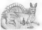  beverage female feral fireplace flower foxia greyscale kangaroo looking_at_viewer mammal marsupial monochrome necklace nude pencils pussy rose wine wine_glass 