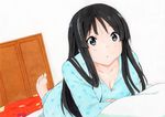  absurdres akiyama_mio barefoot bed black_eyes black_hair breasts highres hime_cut k-on! ken_(tanosimou) long_hair lying medium_breasts pajamas pillow solo 