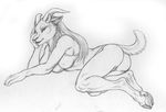  bikini clothing ear_piercing female hooves horn piercing rukis sketch solo swimsuit tight_clothing unknown_species 