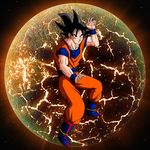  bad_id bad_pixiv_id black_eyes black_hair boots daniel_ortega_mompean dragon_ball fighting_stance looking_at_viewer male_focus planet solo son_gokuu spiked_hair wristband 