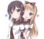  black_hair blonde_hair blue_eyes blush bow brown_eyes dress funami_yui hair_bow heart kou89 multiple_girls nanamori_school_uniform one_eye_closed open_mouth sailor_dress school_uniform serafuku short_hair smile toshinou_kyouko yuru_yuri 