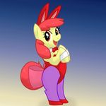  animal_ears apple_bloom_(mlp) bow clothing equine female friendship_is_magic hair horse kushina13 looking_at_viewer mammal my_little_pony open_mouth pony rabbit_ears red_hair shoes smile solo standing young 