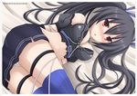  artist_name bare_shoulders bdsm bed black_hair blush bondage bound breasts cleavage hair_ornament kami_jigen_game_neptune_v kazenokaze long_hair lying medium_breasts midriff neptune_(series) noire nose_blush on_side open_mouth panties pantyshot pantyshot_(lying) red_eyes solo thighhighs twintails underwear white_panties 