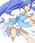  blue_bow blue_eyes blue_hair bow bracelet choker crystal_earrings cure_diamond dokidoki!_precure dress earrings heart hishikawa_rikka jewelry long_hair magical_girl ponytail precure ribbon smile solo uraki 