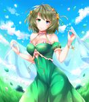  aireenhp bare_shoulders blue_eyes dress green_eyes green_hair heterochromia idolmaster idolmaster_cinderella_girls mole mole_under_eye short_hair solo takagaki_kaede veil 