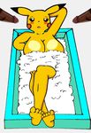  5_toes anthro anthrofied bath bathroom bathtub bedroom_eyes big_breasts blush breasts covering covering_breasts crossed_legs disembodied_penis female foam group hindpaw human humanoid_penis looking_at_viewer male mammal nintendo open_mouth paws penis pikachu plain_background pok&#233;mon pok&#233;morph pok&eacute;mon smile soles solo toes unknown_artist video_games water 
