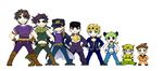  &gt;:( &gt;:) 6+boys :d bad_id bad_pixiv_id belt black_hair blonde_hair blue_eyes boots bracelet braid brown_eyes brown_hair chibi crop_top crying denim dixie_cup_hat double_bun family fingerless_gloves frown gakuran ganjang giorno_giovanna gloves green_hair grin hands_on_hips hat headband higashikata_jousuke higashikata_jousuke_(jojolion) high_collar hood hoodie jeans jewelry johnny_joestar jojo_no_kimyou_na_bouken jojolion jonathan_joestar joseph_joestar_(young) knee_boots kuujou_jolyne kuujou_joutarou lipstick looking_at_viewer makeup midriff military_hat multicolored_hair multiple_belts multiple_boys navel open_mouth pants purple_hair scarf school_uniform shaded_face smile steel_ball_run striped striped_scarf tears teeth two-tone_hair v-shaped_eyebrows 