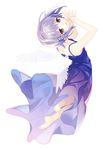  barefoot brown_eyes dress feet hair_ornament hairclip idolmaster idolmaster_cinderella_girls koshimizu_sachiko purple_hair short_hair wings yamiko 