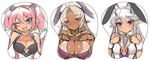  :&lt; animal_ears antenna_hair bad_id bad_pixiv_id bare_shoulders blue_eyes blush breast_mousepad breast_squeeze breasts bunny_ears cleavage cleavage_cutout dark_skin demon_girl demon_horns detached_collar earrings face fang fingers_together fur_collar gloves half-closed_eyes heart heart_earrings horns huge_breasts jewelry kamyuria large_breasts light_brown_hair lilim_(shingeki_no_bahamut) lilim_rimiru long_hair mel/a mousepad multiple_girls one_eye_closed open_mouth pendant pink_hair pointy_ears purple_eyes red_eyes shingeki_no_bahamut shiny shiny_skin short_twintails silver_hair sketch twintails white_gloves wrist_cuffs 