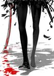 black_legwear blood bloody_weapon close-up feathers fkey highres legs lower_body original pantyhose solo sword waist_down weapon 