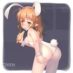  animal_ears ass bad_id bad_pixiv_id bare_shoulders blush breasts brown_hair bunny_ears bunny_tail bunnysuit carrot hebinui long_hair medium_breasts open_mouth original pantyhose pointy_ears smile solo tail white_legwear wrist_cuffs yellow_eyes 