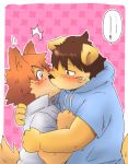  2013 anthro blush canine clothing dog duo hoodie hug humanoid_hands kissing kota&acute; male male/male mammal slightly_chubby 