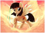  black_hair border brown_eyes centchi cloud clouds cutie_mark equine female feral friendship_is_magic fur grin hair hi_res horse looking_at_viewer mammal my_little_pony one_leg_up original_character outside pegasus pony rainbow sky smile solo sunlight wild_fire_(mlp) wing_boner wings yellow_fur 