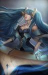  aqua_hair bad_deviantart_id bad_id bare_shoulders blue_eyes blue_hair breasts cleavage highres instrument jewelry large_breasts league_of_legends lips long_hair noa_ikeda sona_buvelle twintails very_long_hair 