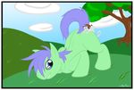  cloud couple duo equine feral fur grass green_fur hair horse looking_at_viewer male mammal mouse mrpandragon my_little_pony original_character outside pony purple_hair rodent smile tree 