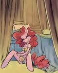 anthro anthrofied bed bra breasts candy cleavage clothed clothing dahliabee equine eyes_closed female friendship_is_magic fur hair horse lollipop mammal my_little_pony panties pillow pink_fur pink_hair pinkie_pie_(mlp) pony signature sitting solo spread_legs spreading tongue tongue_out underwear 