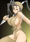  1girl black_hair breasts capcom highres ibuki ibuki_(street_fighter) kunai large_breasts lion_(abc3639) ninja rai_on_(abc3639) sideboob solo street_fighter weapon 