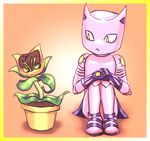  animal_ears border cat_ears chibi diamond_wa_kudakenai flower jojo_no_kimyou_na_bouken kamiura killer_queen nekogusa_(jojo) no_humans plant potted_plant slit_pupils stand_(jojo) 