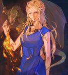  a_song_of_ice_and_fire blonde_hair braid daenerys_targaryen dragon dress drogon fire french_braid game_of_thrones jewelry long_hair necklace purple_eyes solo white_hair y_xin 