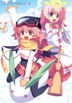  bad_id bad_pixiv_id blush_stickers broom detached_sleeves goggles goggles_on_head japanese_clothes long_hair miko multiple_girls open_mouth original pink_hair smile snow_bunny sumaki_shungo 