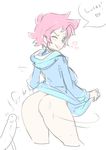  ;p ass ass_shake bad_source blush bottomless breasts erection from_behind heart highres hood hoodie kumatora maniacpaint mother_(game) mother_3 naked_hoodie no_panties one_eye_closed penis pink_hair shirt_lift short_hair sketch solo_focus tongue tongue_out 