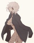  bandages claudia_hortensia cross cross_necklace eyepatch fate/zero fate_(series) jewelry naked_coat necklace short_hair solo tsumi_guilty wavy_hair white_hair yellow_eyes 