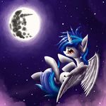  blue_hair cutie_mark equine feathers female feral flying friendship_is_magic fur hair horn horse looking_up mammal manearion moon my_little_pony night open_mouth outside pony red_eyes sky solo stars two_tone_hair vinyl_scratch_(mlp) white_fur winged_unicorn wings 