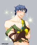  bad_id bad_pixiv_id blue_eyes blue_hair blush highres jojo_no_kimyou_na_bouken jonathan_joestar male_focus phantom_blood shirt solo torn_clothes torn_shirt tpsn 