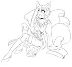  cute fox_ears japanese_clothing kimono line_art lolita male monochrome multiple_tails smile whitephox young 