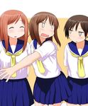  :d ^_^ aikawa_chiho blush brown_hair closed_eyes hasegawa_fumi jitome long_hair multiple_girls okano_kei open_mouth pleated_skirt poronegi school_uniform school_uniform_(yuyushiki) serafuku skirt smile yuyushiki 