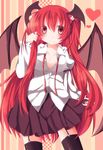  absurdres breasts demon_wings head_wings heart highres koakuma large_breasts long_hair red_eyes red_hair shirt solo thighhighs touhou very_long_hair wings yucchan_(drizzle_star) 