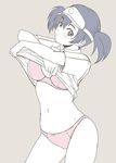  blush bra breasts brush hataraku_maou-sama! large_breasts monochrome osuzu_akiomi panties sasaki_chiho short_hair short_twintails solo twintails underwear undressing visor_cap 