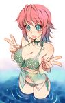  bare_shoulders bikini blue_eyes blush breasts front-tie_top kusanagi_tonbo large_breasts looking_at_viewer nipples open_mouth original partially_submerged red_hair see-through side-tie_bikini solo swimsuit v wading water wet wet_clothes 