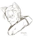  animal_ears batou cat_ears extra_ears ghost_in_the_shell highres kemonomimi_mode male_focus monochrome muku_(muku-coffee) simple_background solo upper_body white_background 