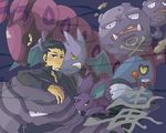  black_hair cigarette croagunk crobat crossover gen_1_pokemon gen_2_pokemon gen_4_pokemon gen_5_pokemon jojo_no_kimyou_na_bouken muk nidoran pokemon pokemon_(creature) scolipede short_hair sorbet tsukumoya_hajime weezing 